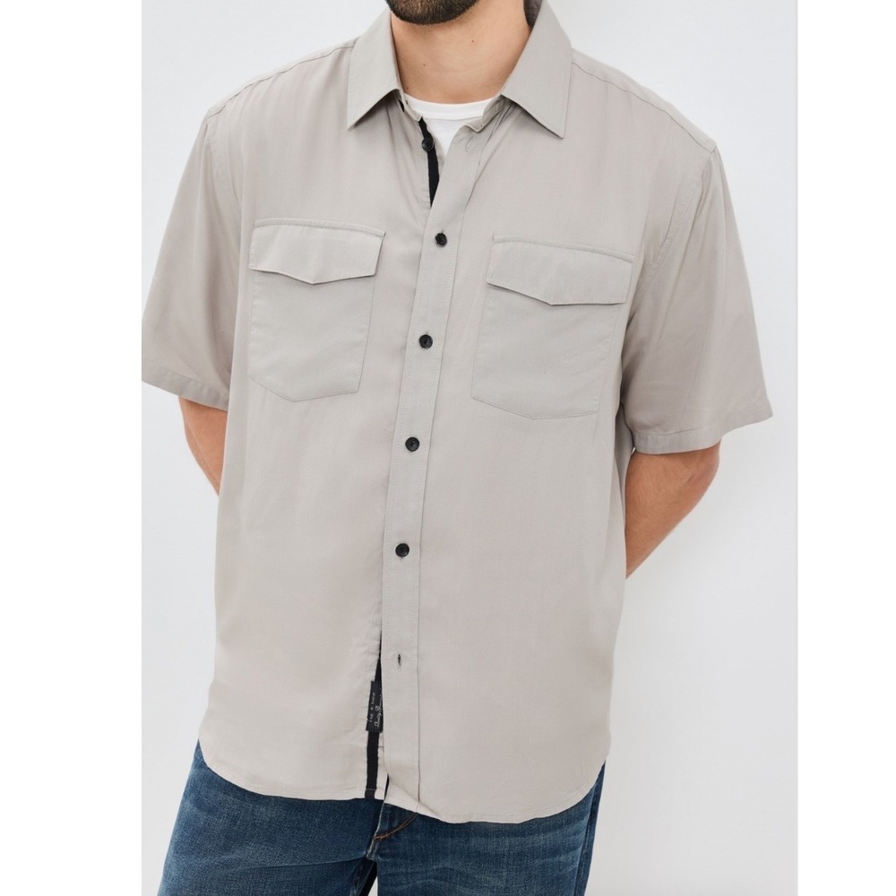 NWT‎ Rag & Bone Matthew 2-Pocket Shirt Elephant Grey SS Modal MBW24HA011VSML M